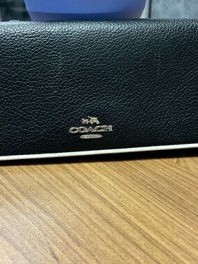 Coach Black Leather Wallet with White Trim